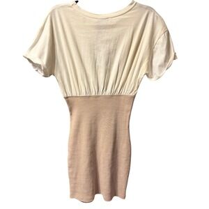 ZARA Trafaluc Cream Knit Ruched Waist Dress Midi Medium Spring Summer Streetwear